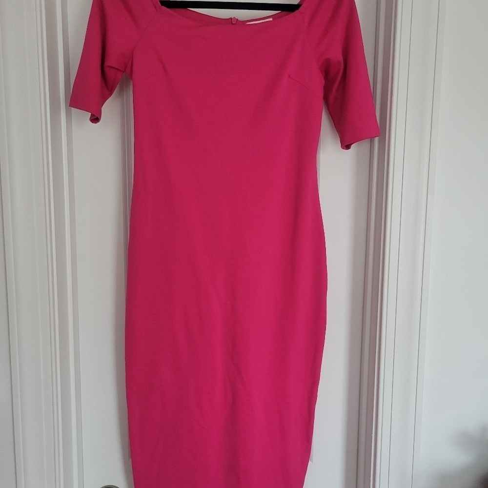 Socialite Bodycon Dress Hot Pink Stretch Square Neck Chic Size M - Picture 7 of 9
